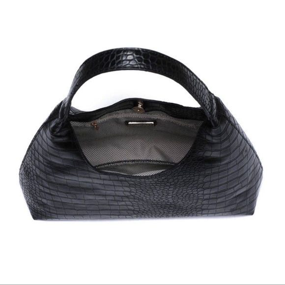 NWT Black Vegan Leather Croc Design Hobo - Picture 8 of 8
